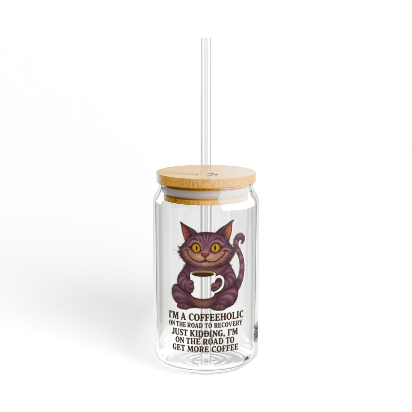 Coffeeaholic Cat Sipper Glass, 16oz