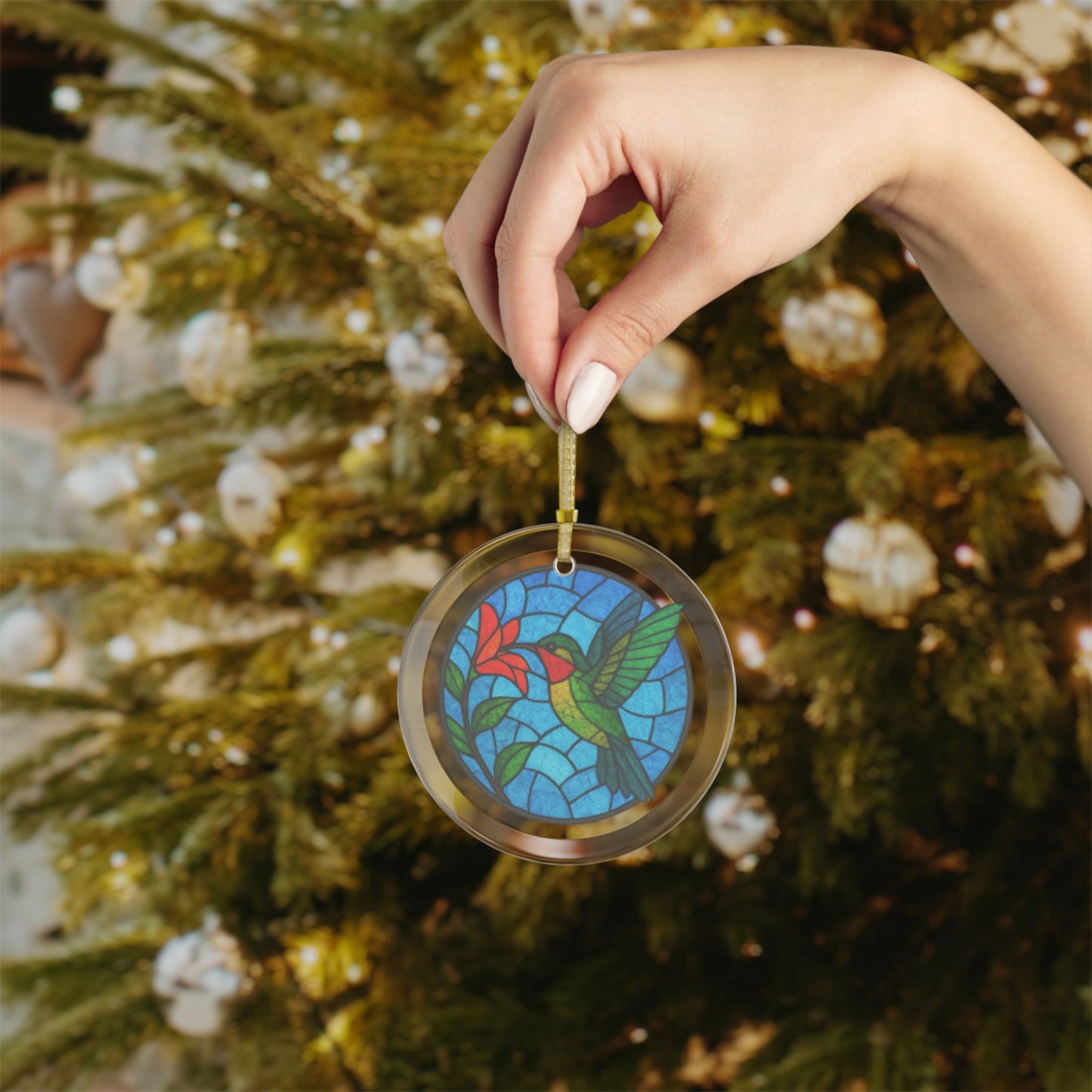 Stained Glass Hummingbird Ornament