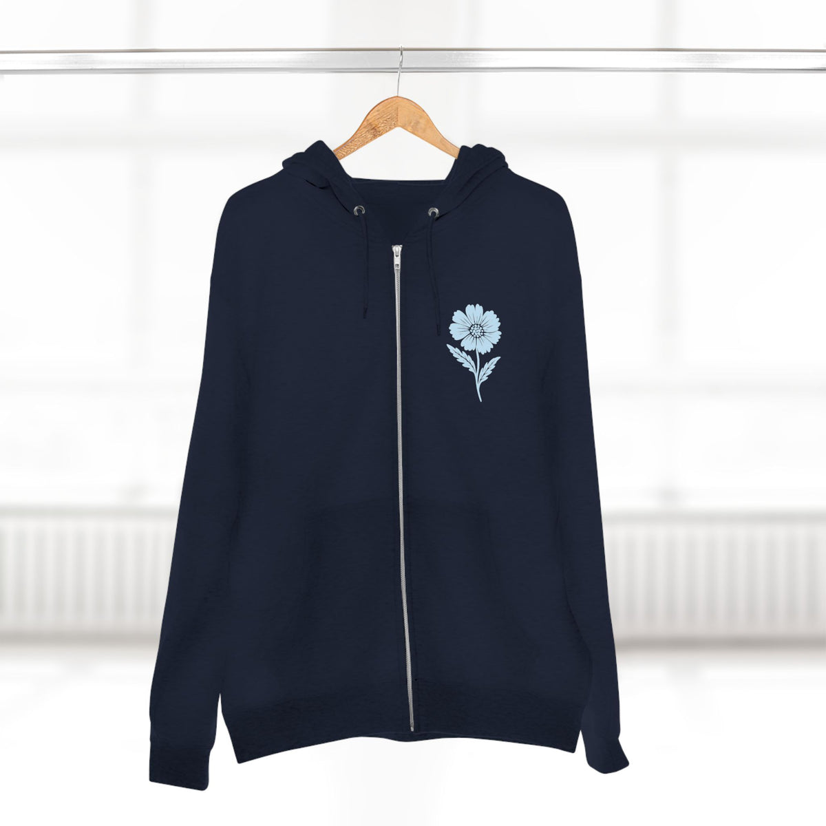 Cora Floral Zip Hoodie — Light Blue Botanical Print