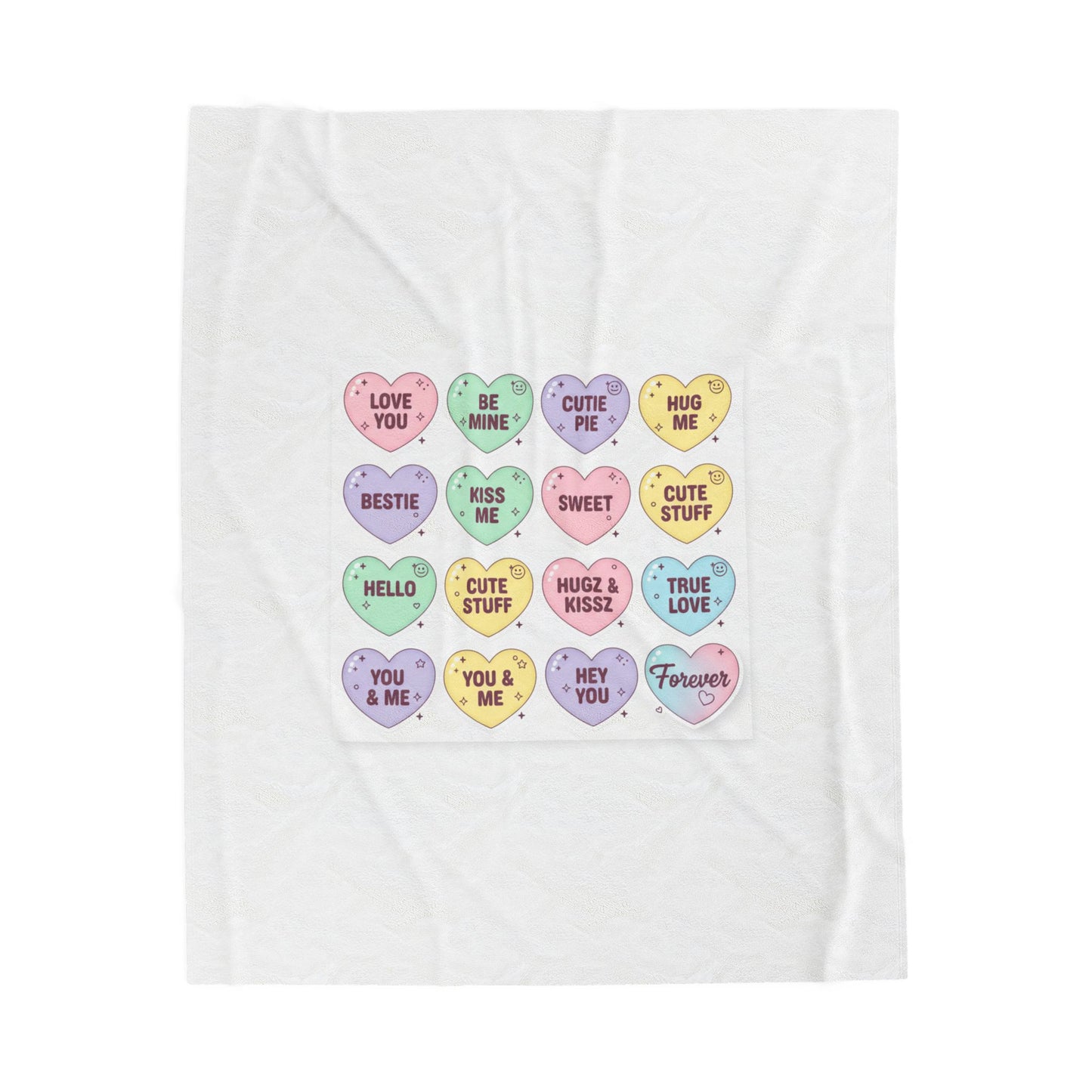 Candy Heart Micro-Typography Velveteen Plush Blanket | Valentine Sticker Pattern