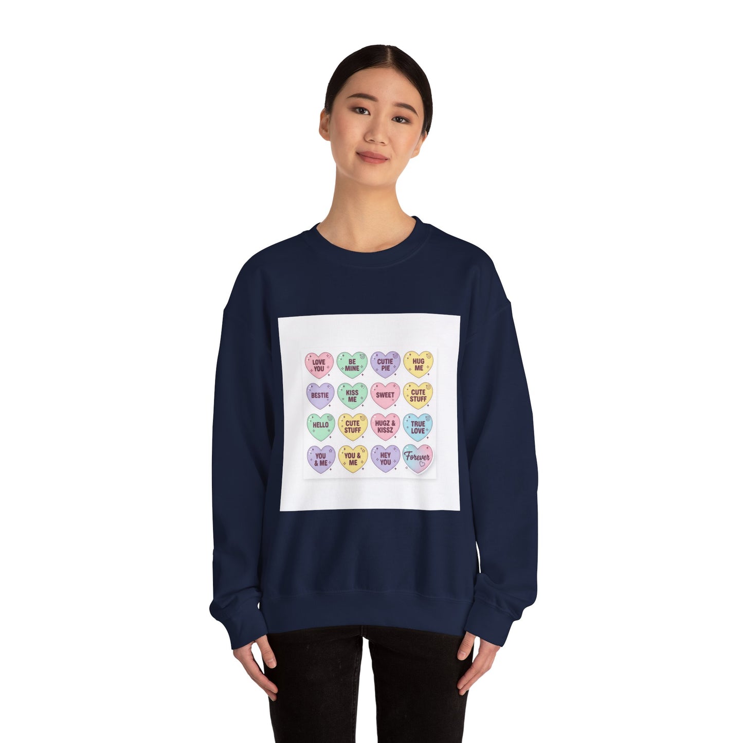 The Candy Heart Conversation Sweatshirt | tiny valentine hearts, XOXO pattern
