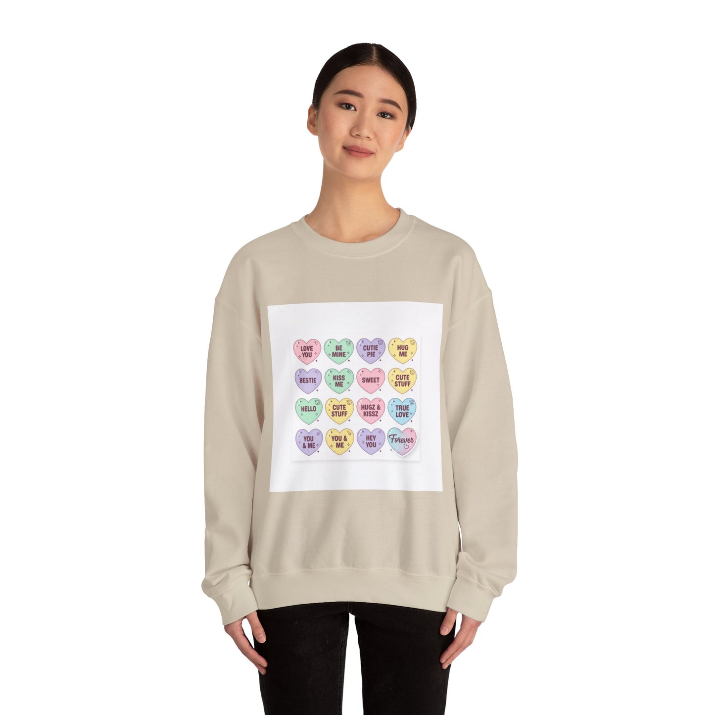 The Candy Heart Conversation Sweatshirt | tiny valentine hearts, XOXO pattern