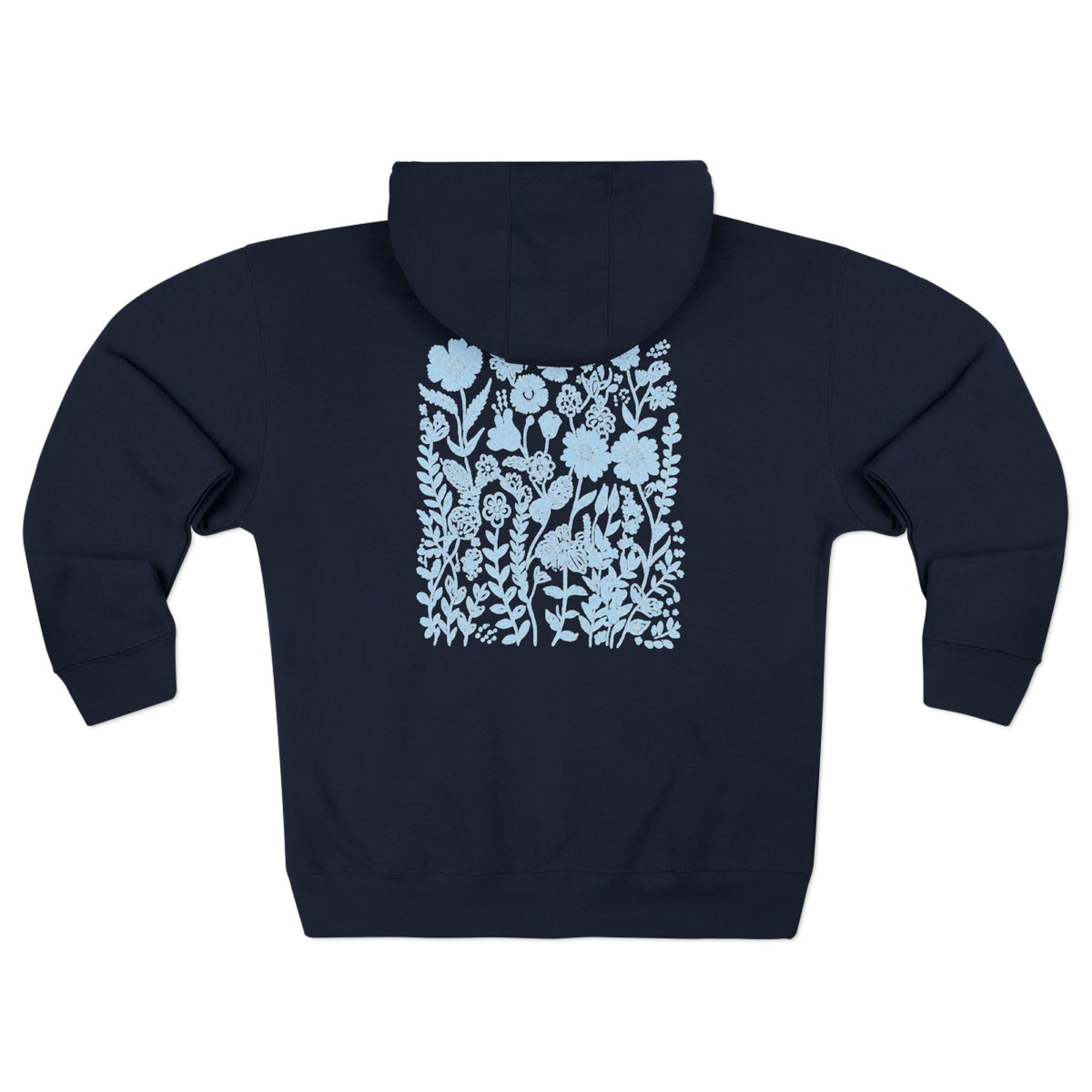 Cora Floral Zip Hoodie — Light Blue Botanical Print
