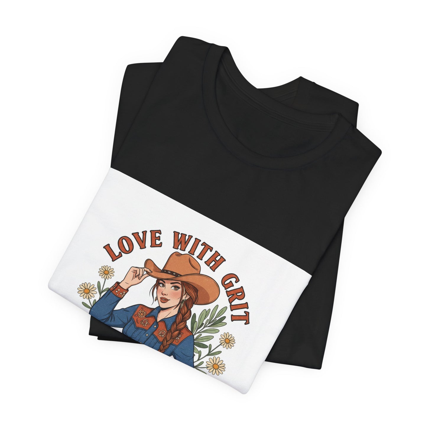 The Love With Grit Cowgirl Tee | Western Valentine, Boot Heart Design