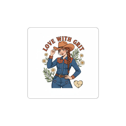 Cowgirl Love Badge Sticker | Western Valentine, boot heart design