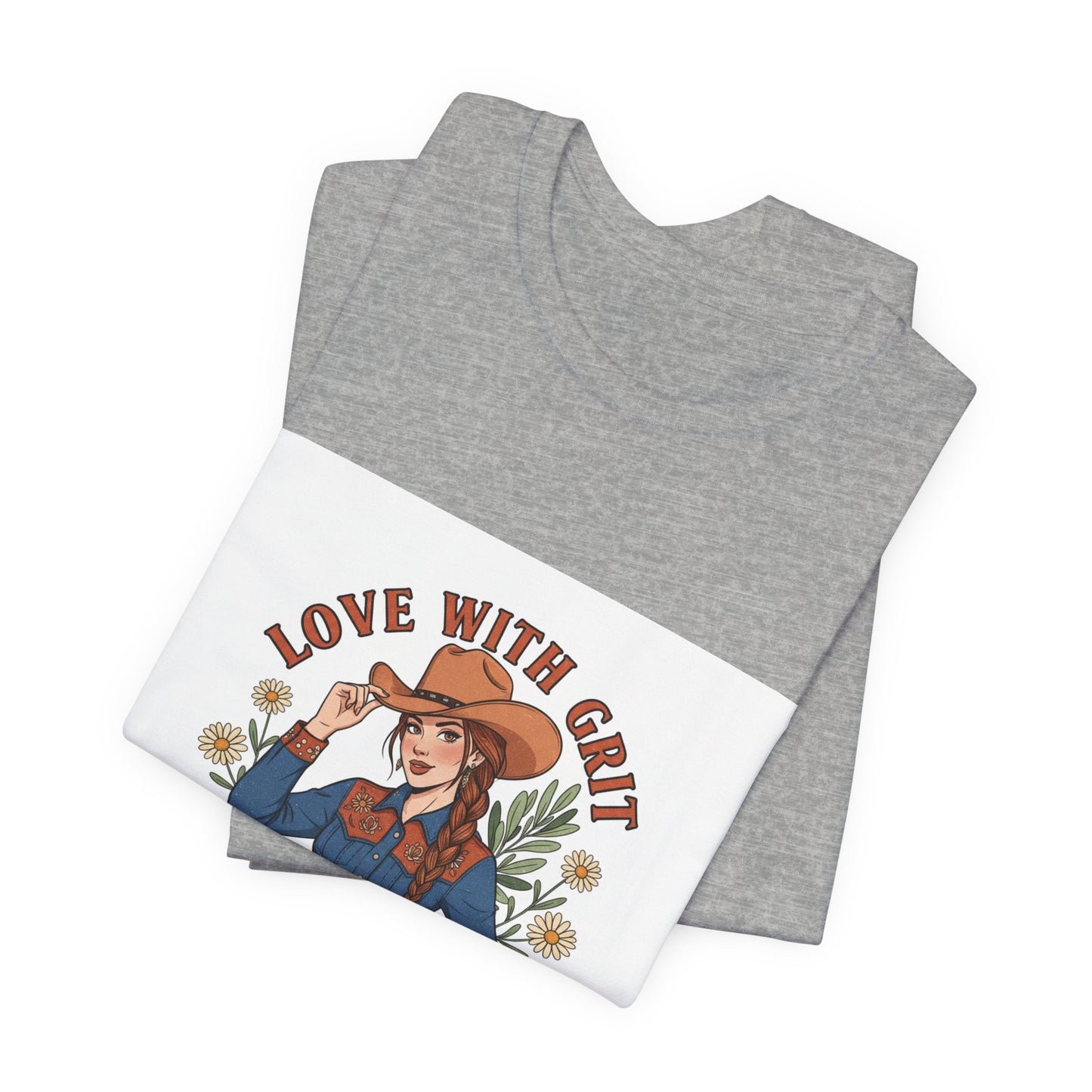 The Love With Grit Cowgirl Tee | Western Valentine, Boot Heart Design
