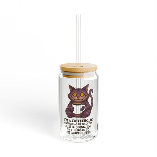 Coffeeaholic Cat Sipper Glass, 16oz