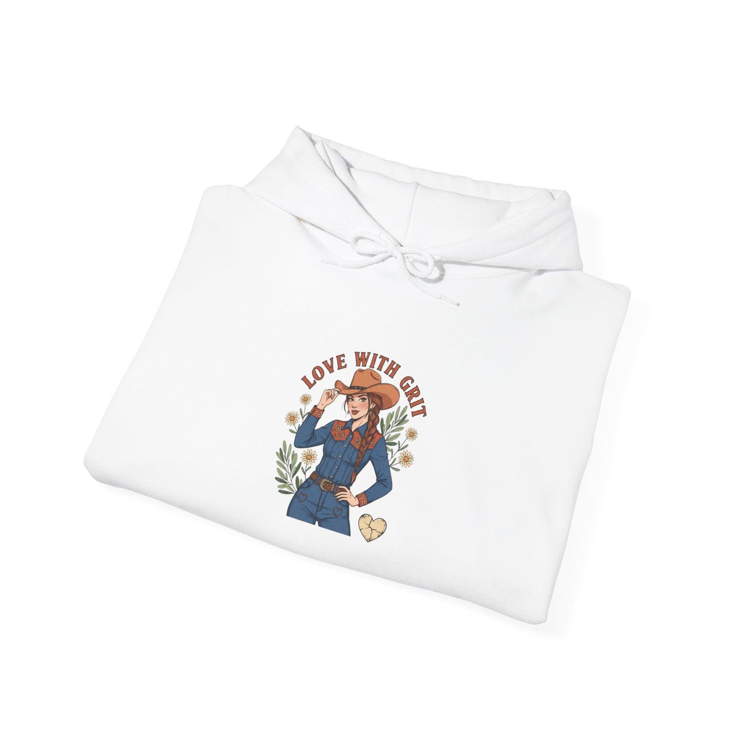 The Cowgirl Love with Grit Hoodie | Western Valentine, boot heart design