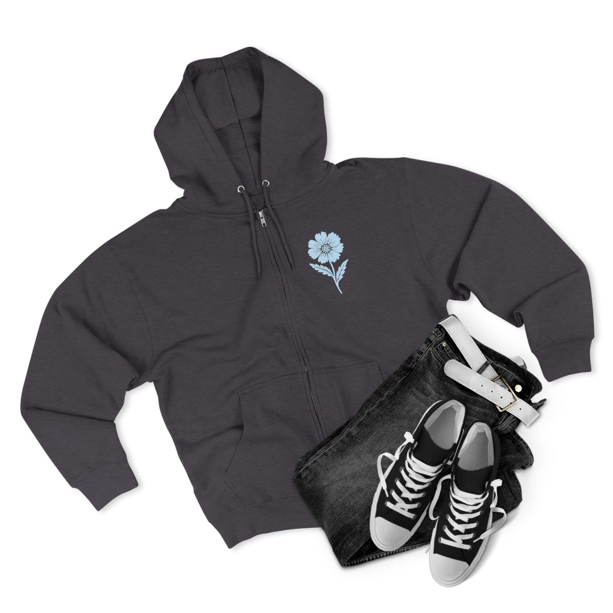 Cora Floral Zip Hoodie — Light Blue Botanical Print