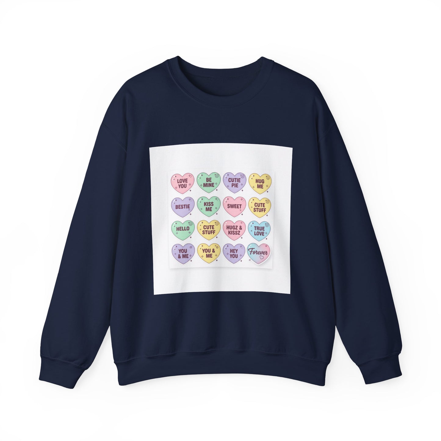 The Candy Heart Conversation Sweatshirt | tiny valentine hearts, XOXO pattern