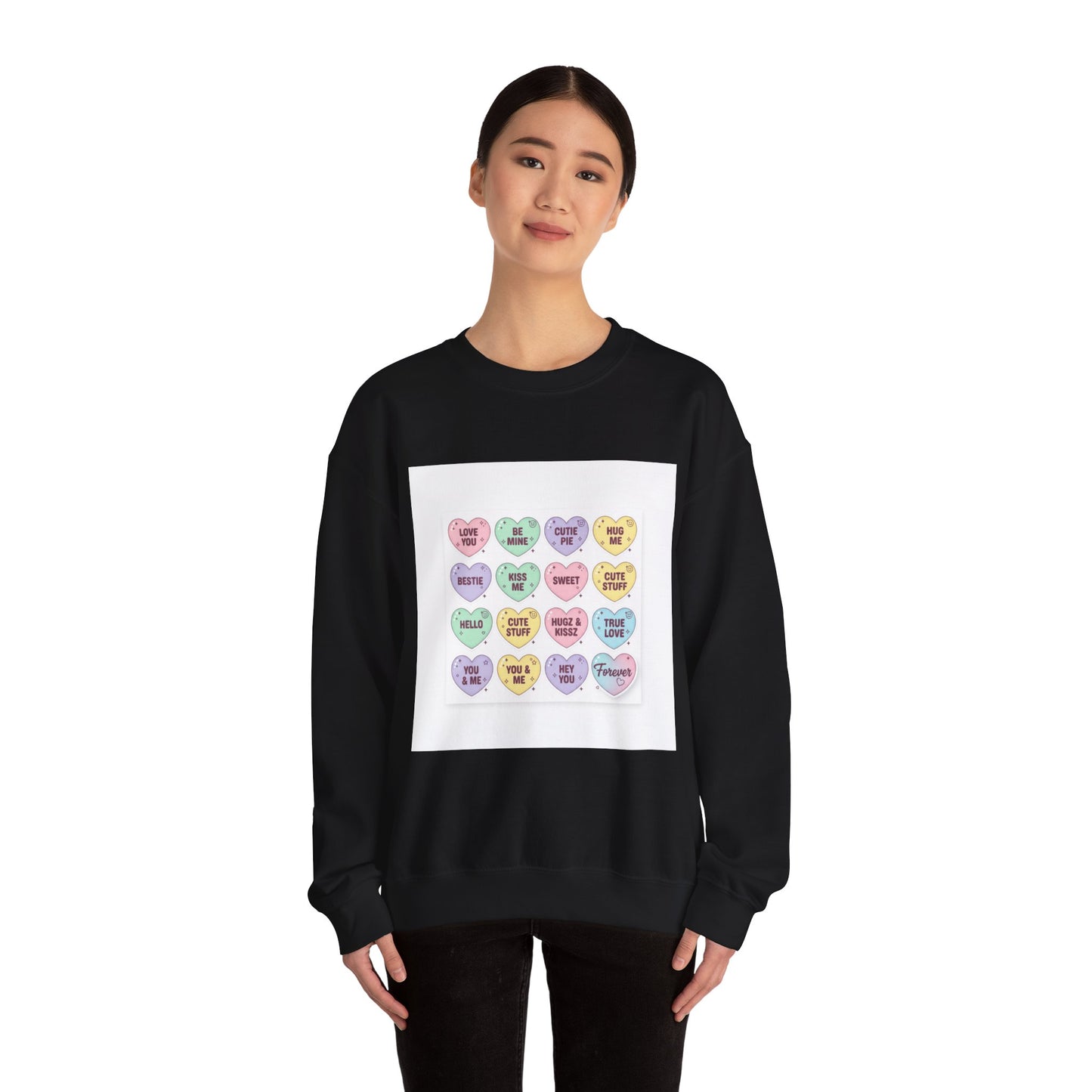 The Candy Heart Conversation Sweatshirt | tiny valentine hearts, XOXO pattern