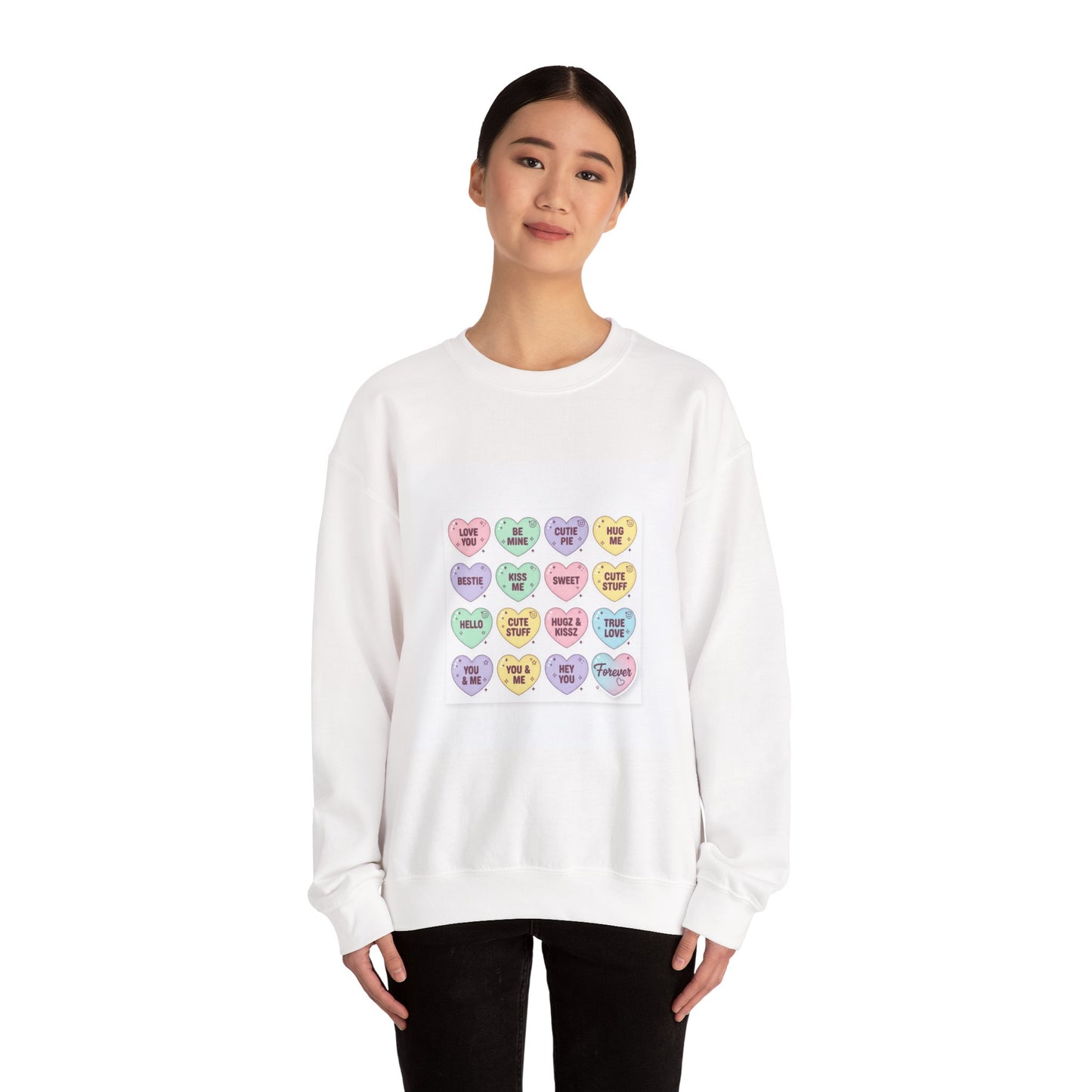 The Candy Heart Conversation Sweatshirt | tiny valentine hearts, XOXO pattern