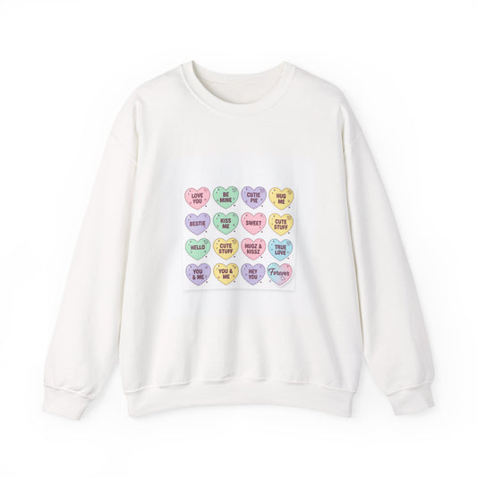 The Candy Heart Conversation Sweatshirt | tiny valentine hearts, XOXO pattern