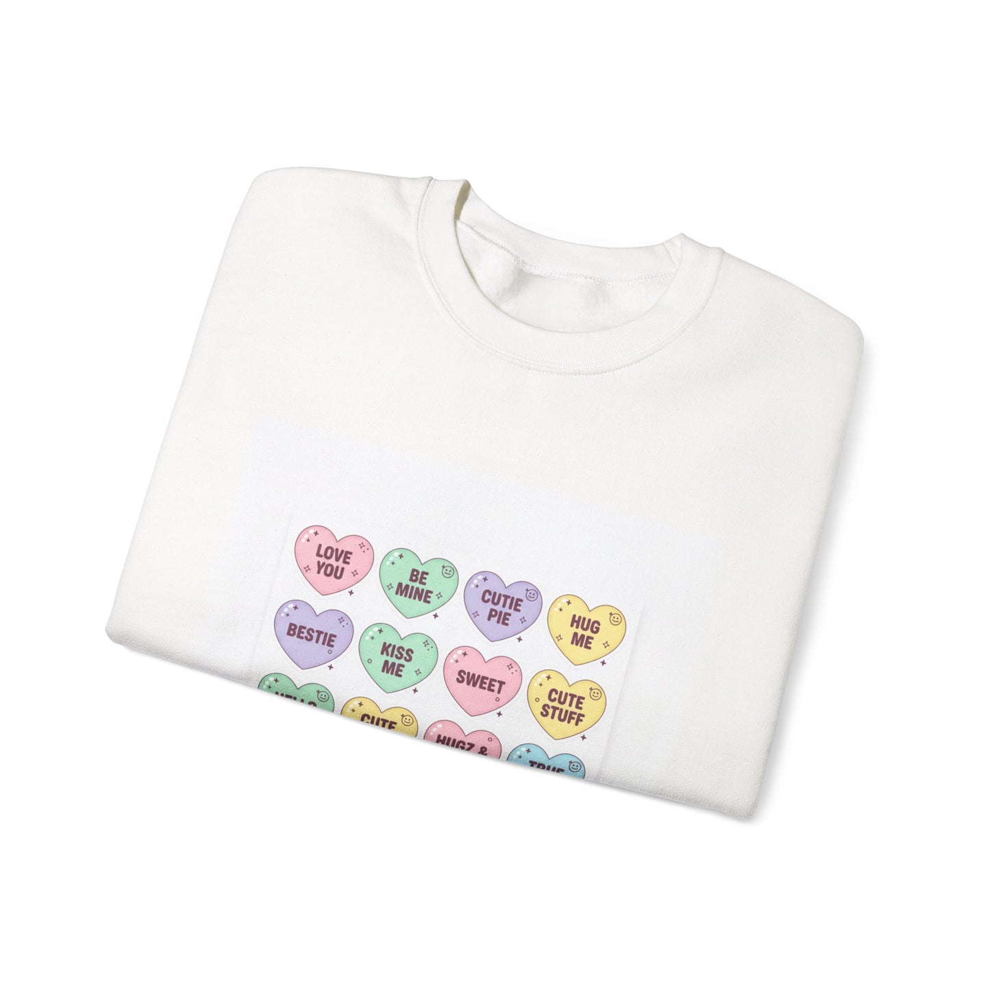 The Candy Heart Conversation Sweatshirt | tiny valentine hearts, XOXO pattern