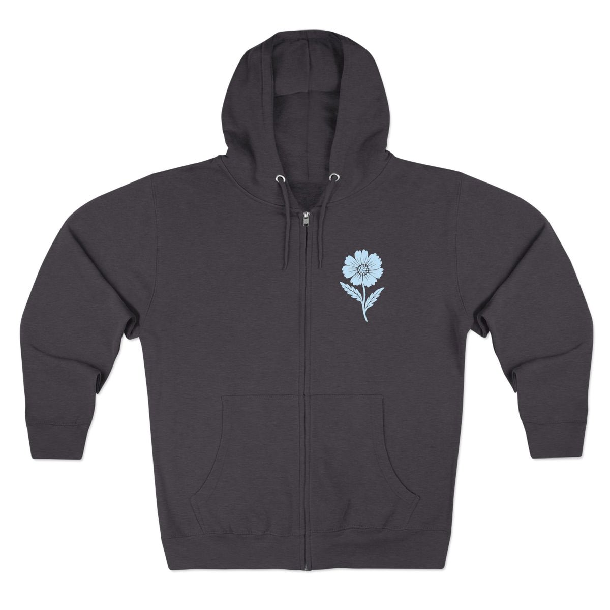 Cora Floral Zip Hoodie — Light Blue Botanical Print