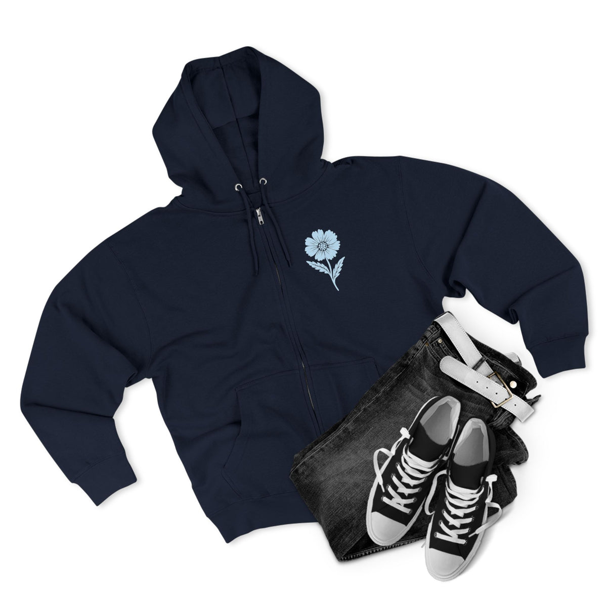 Cora Floral Zip Hoodie — Light Blue Botanical Print