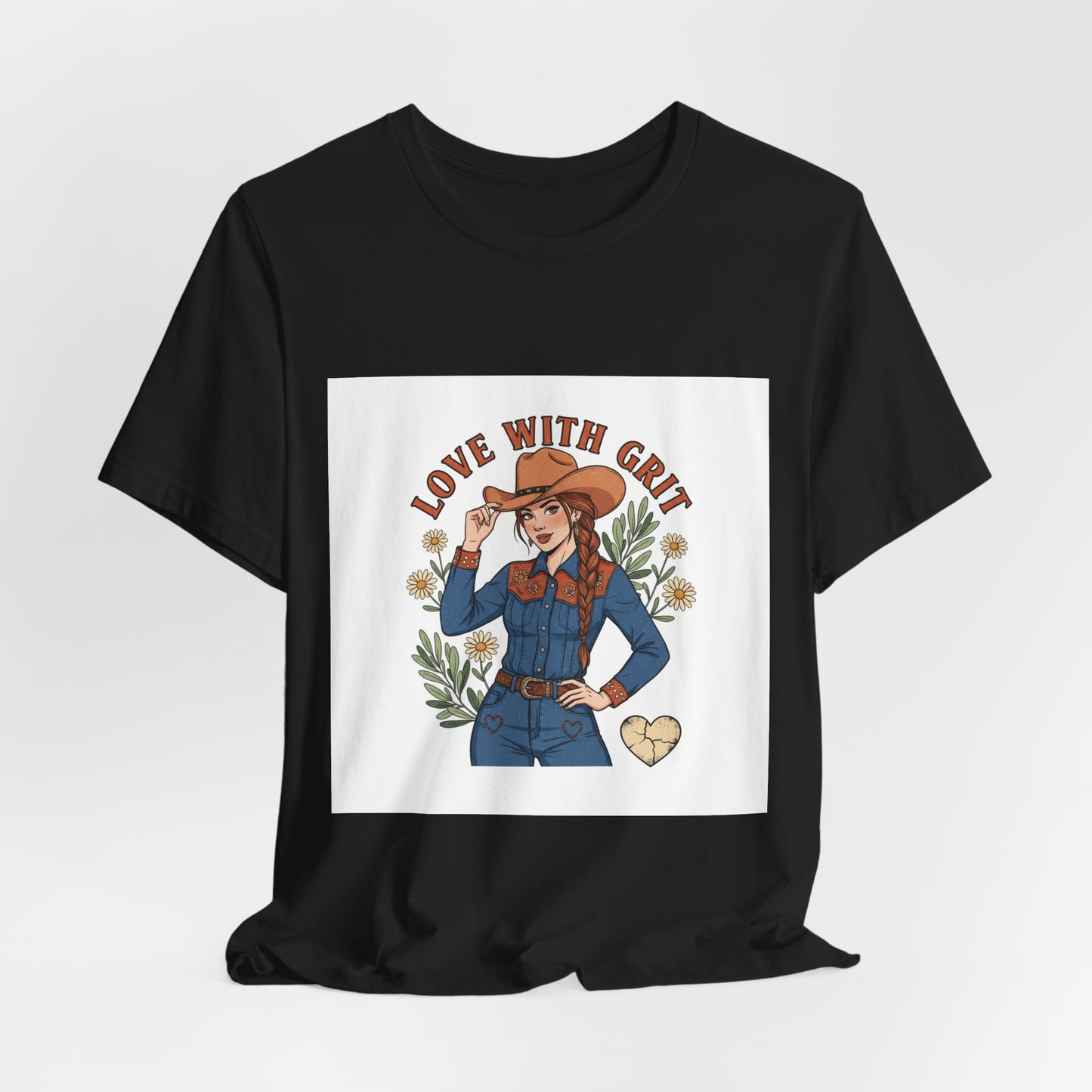 The Love With Grit Cowgirl Tee | Western Valentine, Boot Heart Design