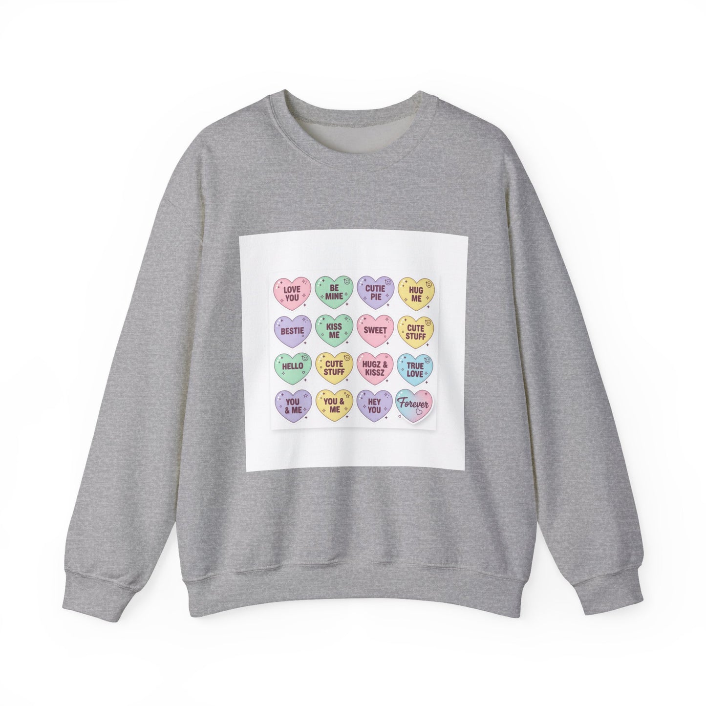 The Candy Heart Conversation Sweatshirt | tiny valentine hearts, XOXO pattern