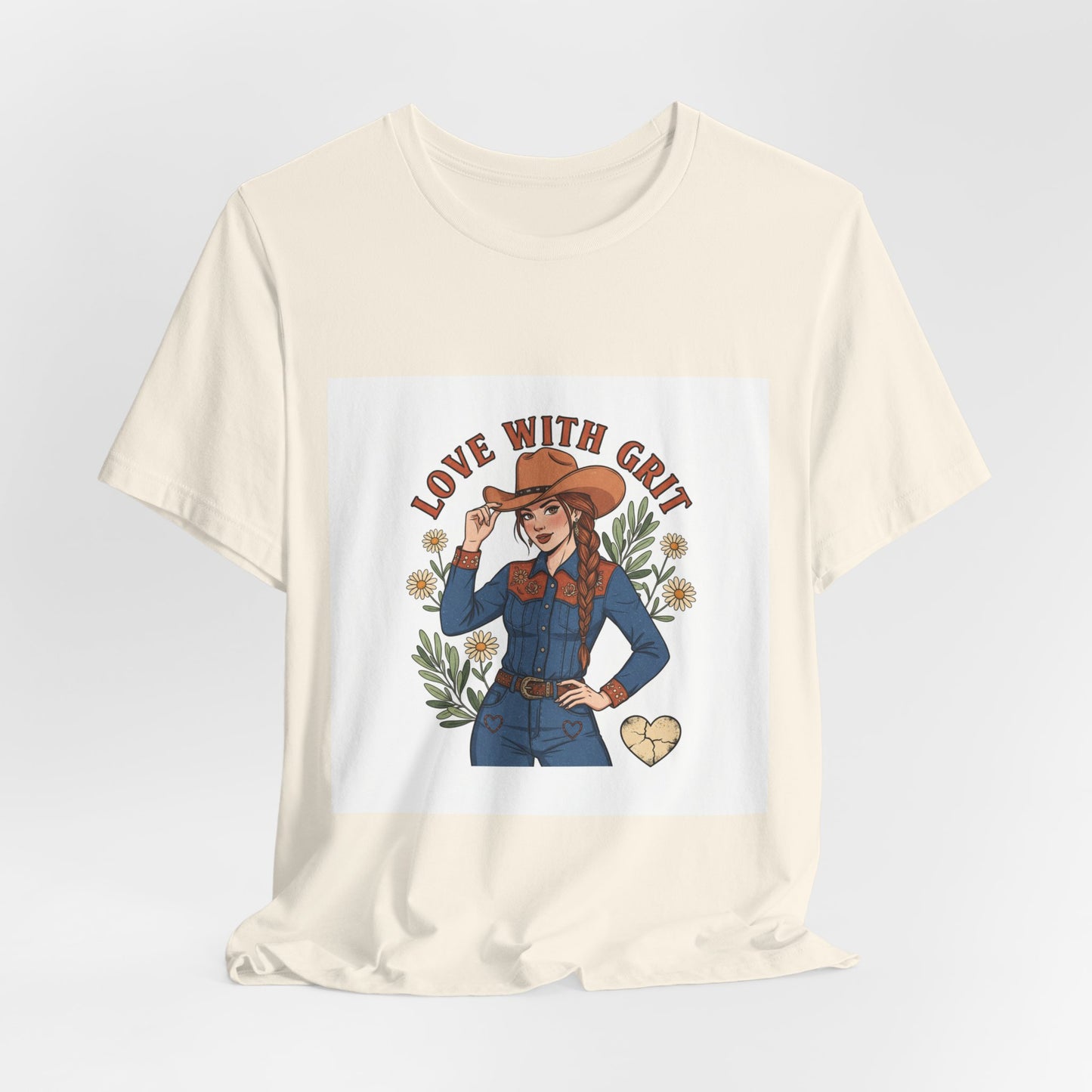 The Love With Grit Cowgirl Tee | Western Valentine, Boot Heart Design