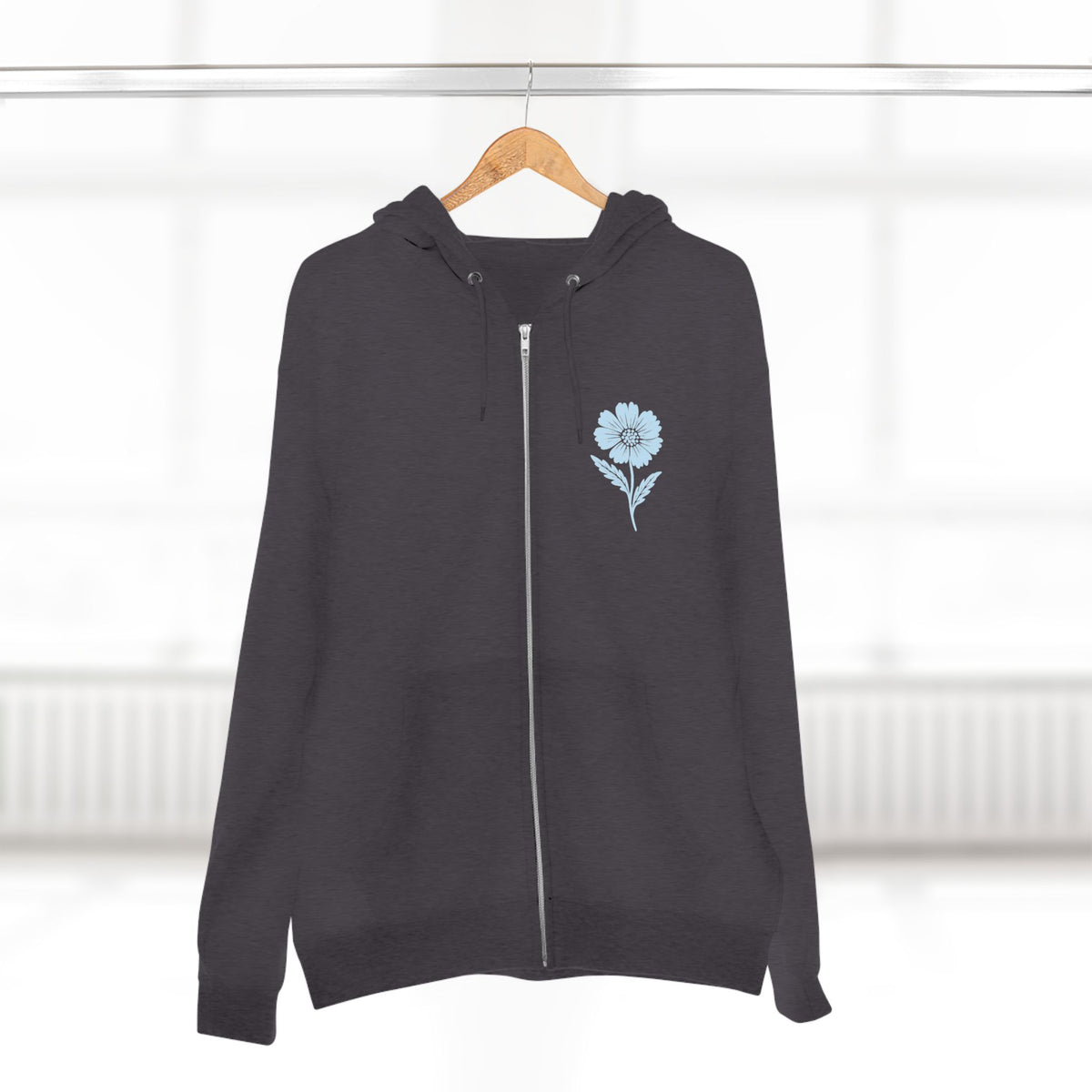 Cora Floral Zip Hoodie — Light Blue Botanical Print