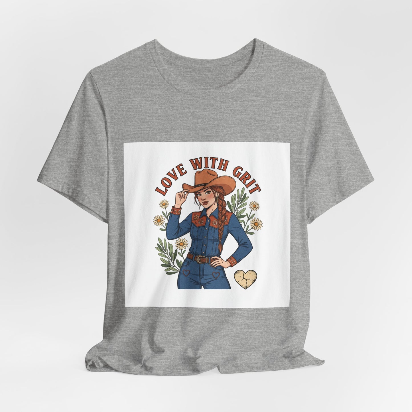 The Love With Grit Cowgirl Tee | Western Valentine, Boot Heart Design