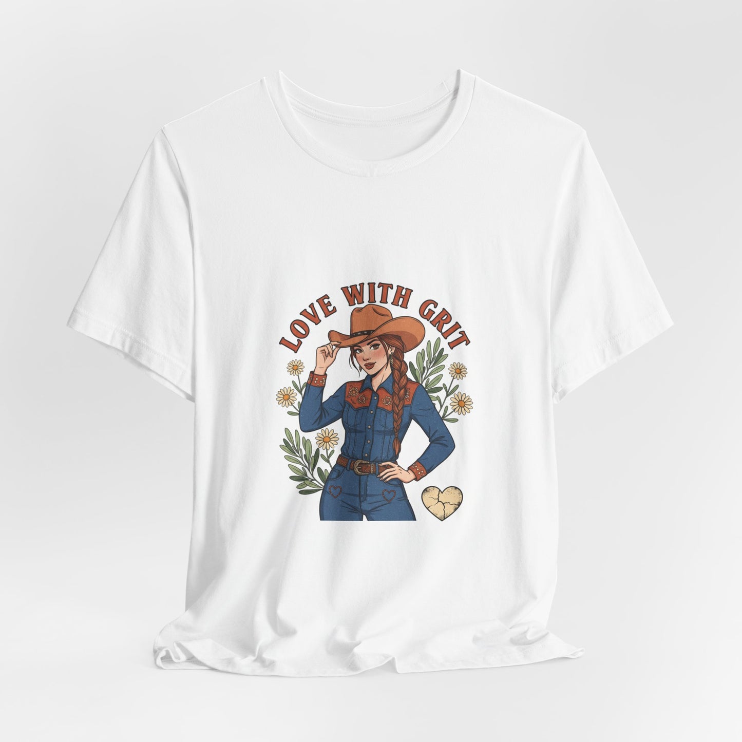 The Love With Grit Cowgirl Tee | Western Valentine, Boot Heart Design