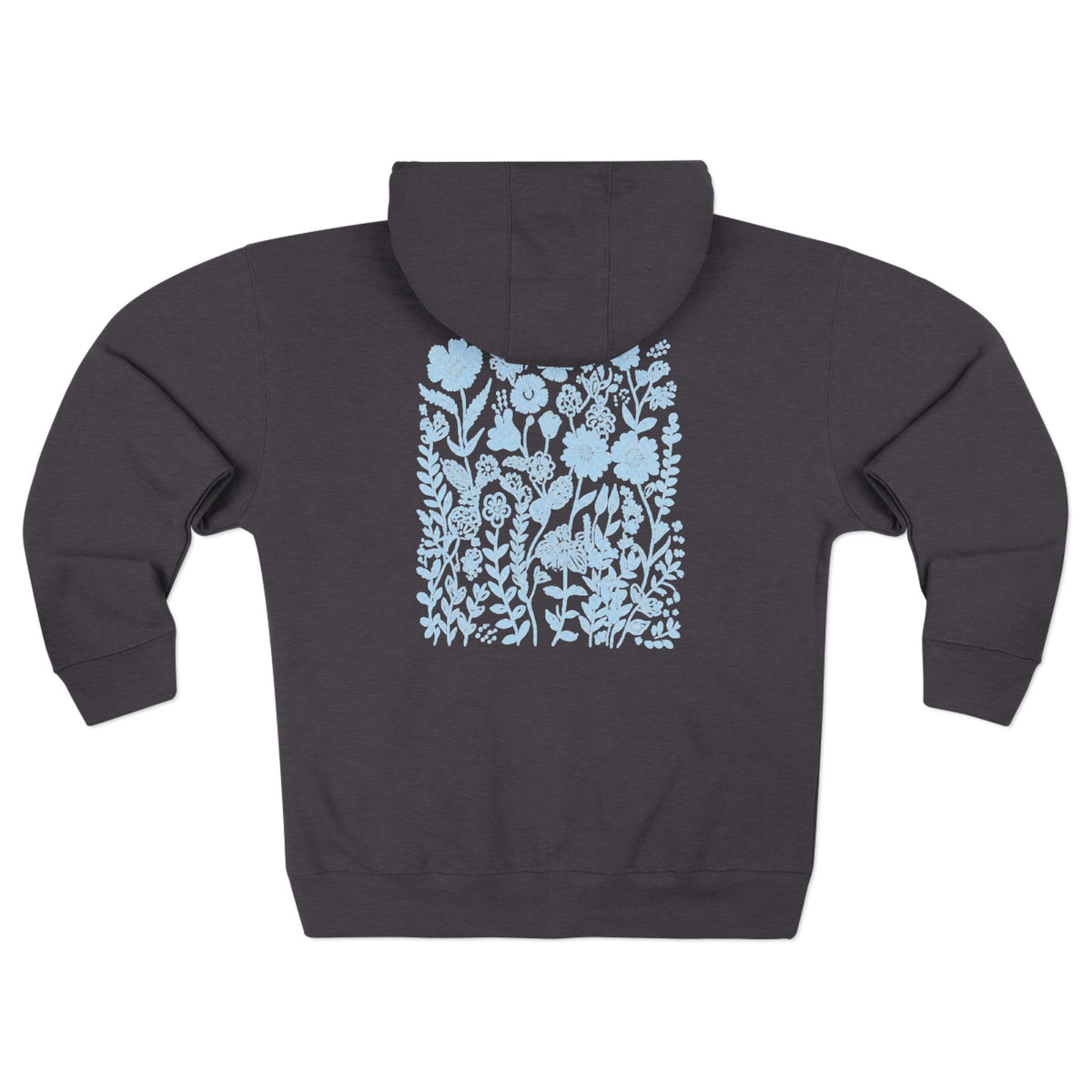 Cora Floral Zip Hoodie — Light Blue Botanical Print
