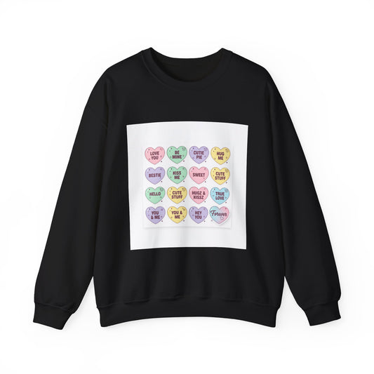 The Candy Heart Conversation Sweatshirt | tiny valentine hearts, XOXO pattern