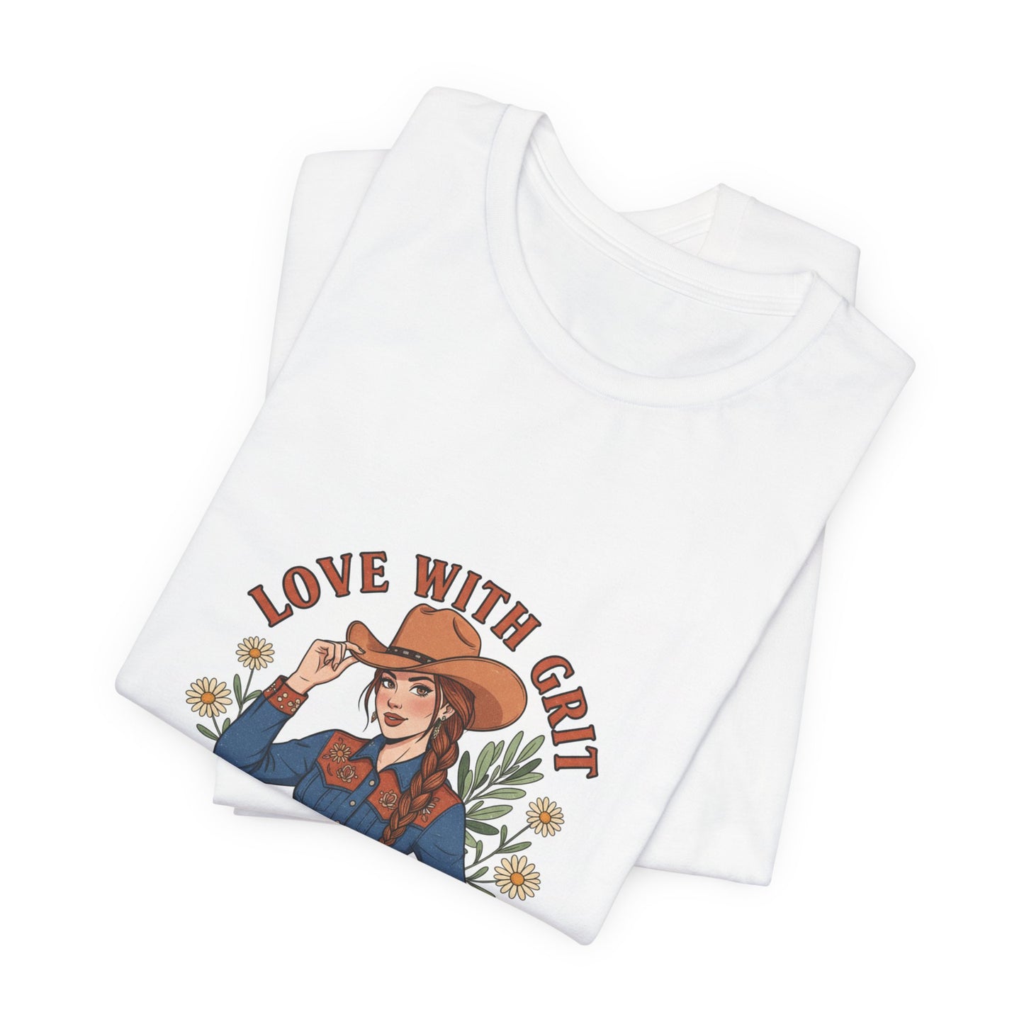 The Love With Grit Cowgirl Tee | Western Valentine, Boot Heart Design