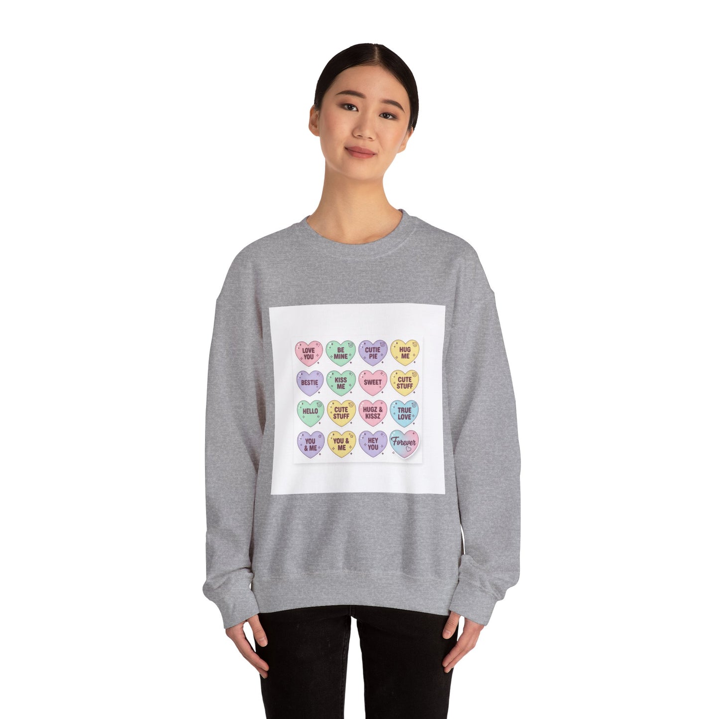 The Candy Heart Conversation Sweatshirt | tiny valentine hearts, XOXO pattern